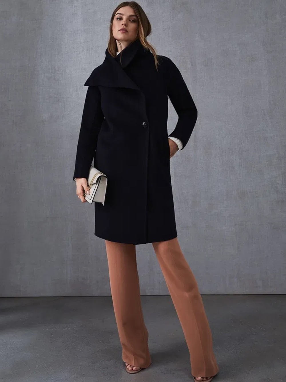 Reiss Antonia Funnel Neck Coat Black Small